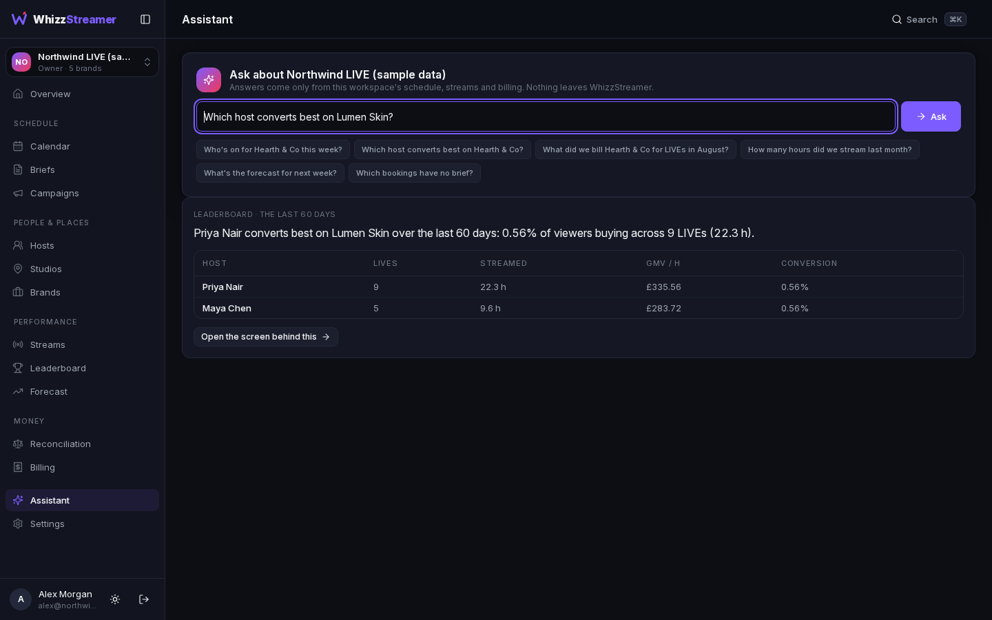 Assistant in WhizzStreamer